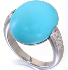 Turquoise and Diamond Ring. Set in White Gold (750) - Click Image to Close